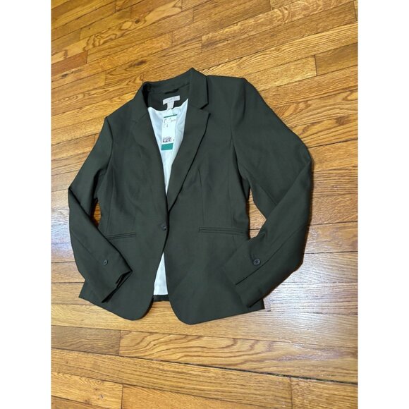 H&M Womens Blazer Jacket Size Medium Green Stretch Rayon 1 Button Career NWT $35 - Picture 2 of 7